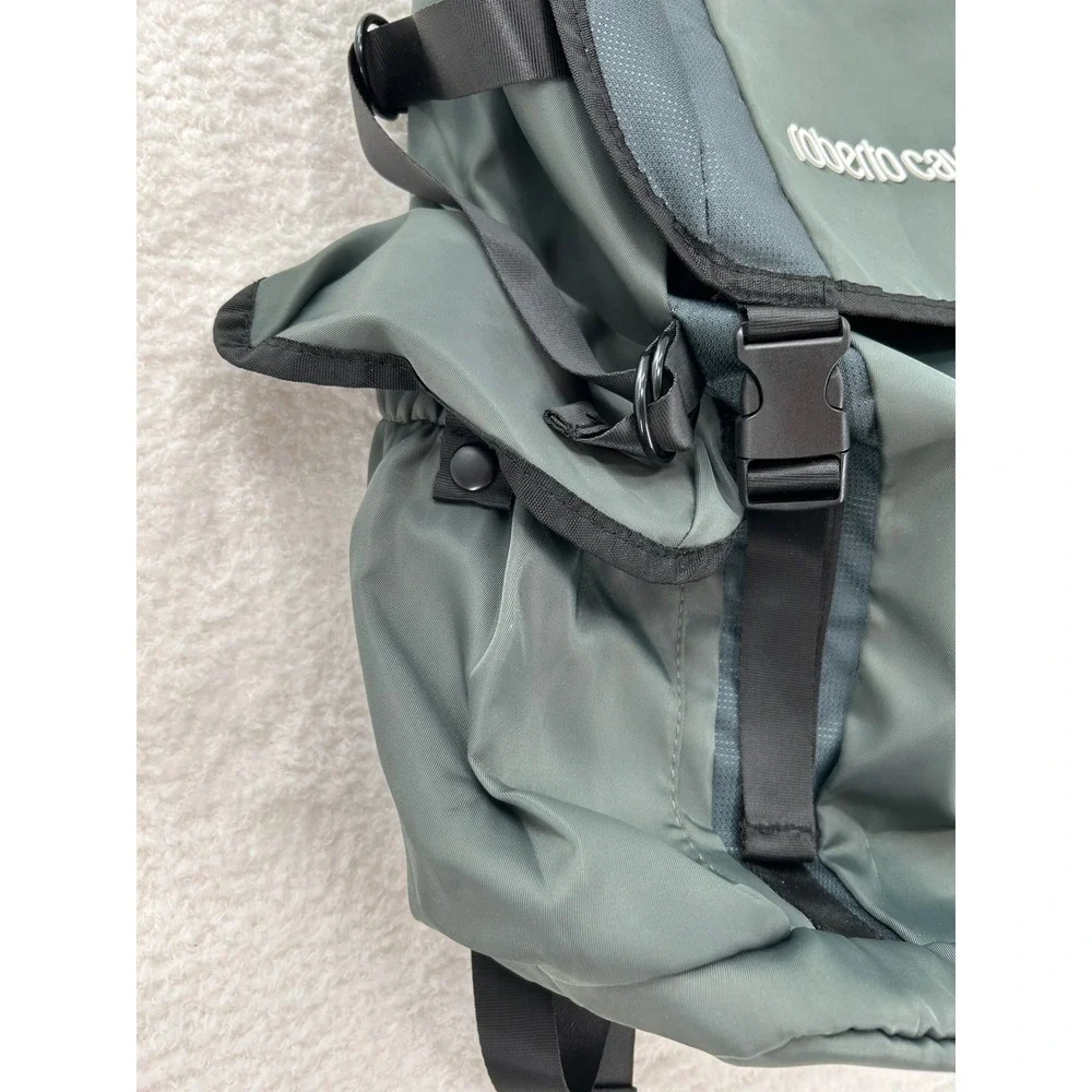 Roberto‎ Cavalli Green Nylon Sport Utility Technical Travel Backpack Logo